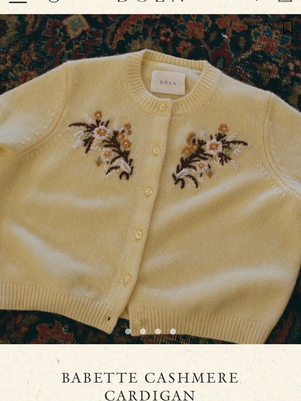 Doen Babette Cashmere Cardigan - Pale Yellow with Floral Embroidery